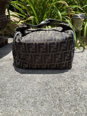 Authentic Fendi Zucca FF Canvas Monogram Vanity Cosmetic Pouch Handbag Purse